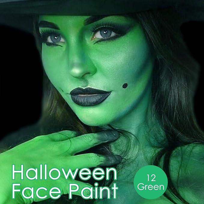 2pcs Green Face Body Paint Stick,Green Eyeblack Lipstick for St Patricks Day/Halloween/Costume Accessories Vampire/Joker/Clown/Witch Makeup Cream Face Paint SFX Makeup Easy to Blend