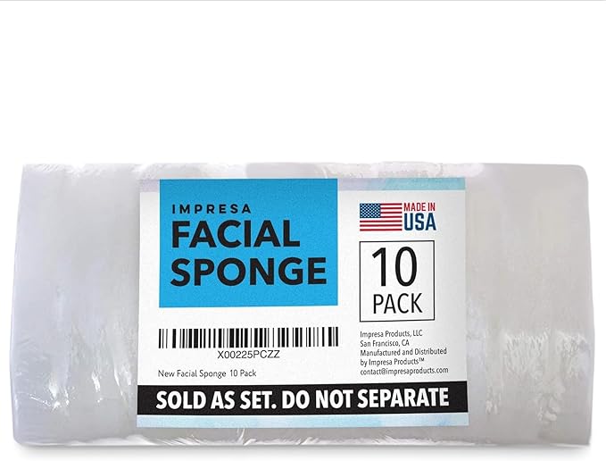 IMPRESA Facial Sponge - Daily Deep Cleansing Face Scrubber - Gentle Exfoliating Pads for Dead Skin Removal - Reusable Face Scrub Pads for Normal to Oily Skin - Pack of 10, White, Regular Puff Style