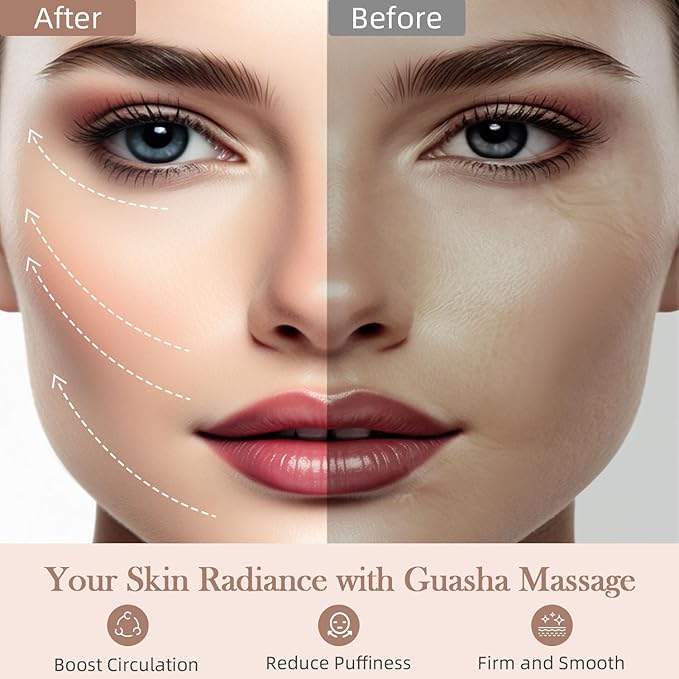 BESKAR Gua Sha Facial Tools, Natural Jade Stone Guasha Massager for Jawline Sculpting, Tighten Face Skin and Reduce Wrinkles, Face Eyes Body Neck Massage Tool, Skin Care Gift (Red)