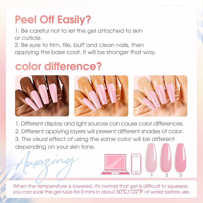 ROSALIND 28 Colors Poly Nail Gel Kit with Mini U V/LED Lamp White Nude Poly Nails Gel Kit Starter Kits With Slip Solution Pink Extensions Set for Nail Manicure Beginner