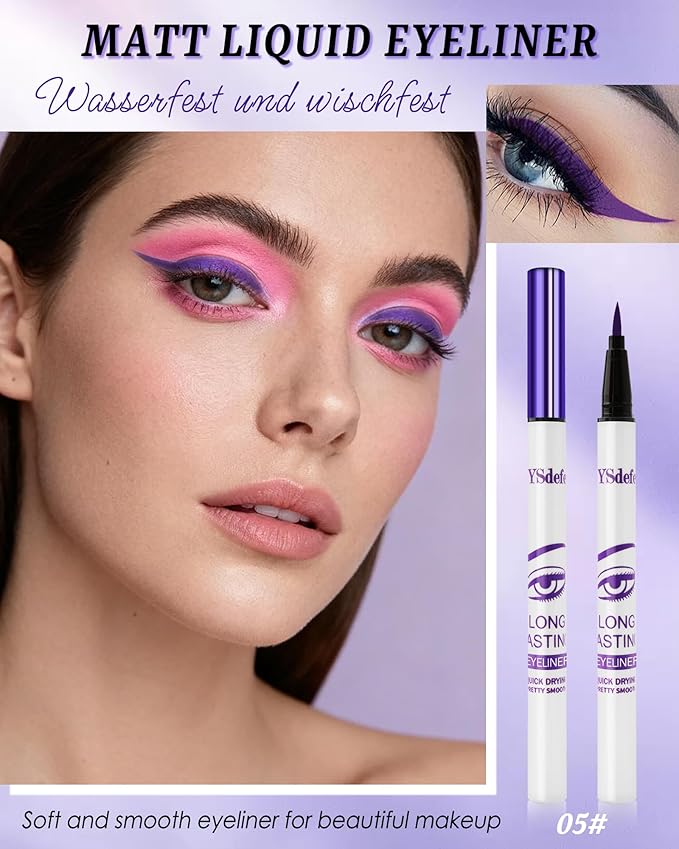 Liquid Eyeliner Pen, Purple Waterproof Long Lasting Colored Eye liner Pen with Precision Tip, Matte Colorful Smudgeproof High Pigment Eyeliner Pencil, Christmas Party Eye Makeup Gift for Women-05