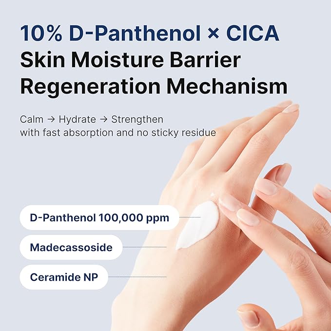 Panthenol 10% Cica Repair Cream, Hydrating Post-Acne Face Moisturizer for Sensitive Skin Barrier Repair, Korean Skincare (2.7 Fl Oz / 80ml)