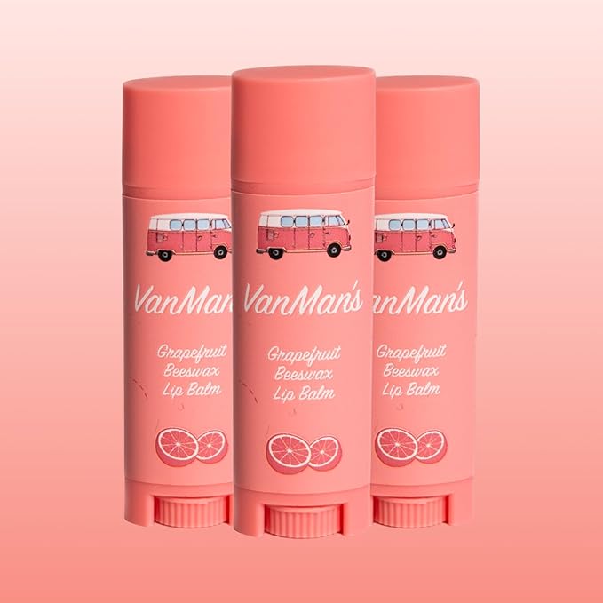 VanMan Beeswax Lip Balm Tube – Organic Beeswax with Coconut and Sweet Almond Oils, Lanolin, and Grapefruit Oil – Hydrating Moisturizer for Dry Lips – Grapefruit – 3 Tube Pack