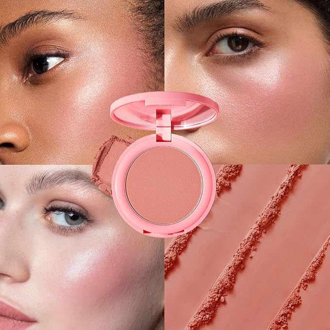 Peach Pink Powder Matte Blush with Mirror – Lightweight Smooth Blendable Baked Blush, Fade & Transfer-Resistant, Natural Matte Finish, Vegan & Cruelty Free, Perfect Makeup Gift for Women #01