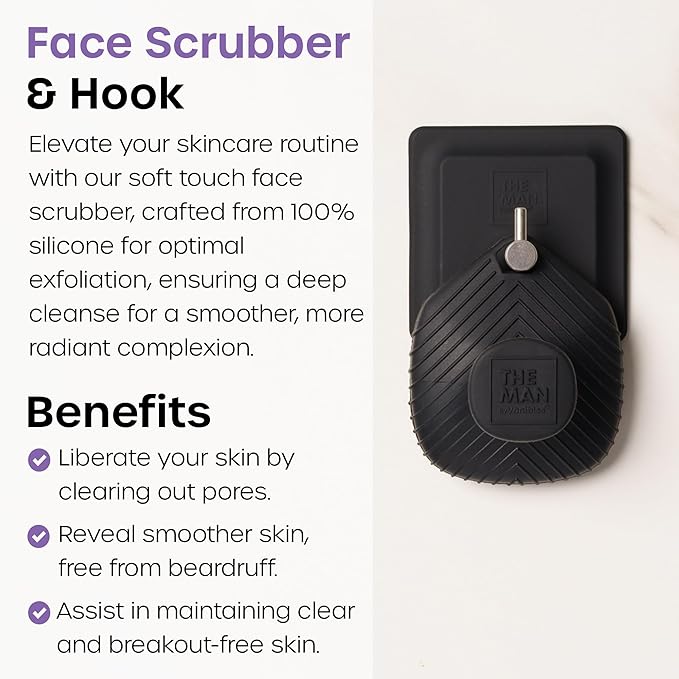The Man Face Scrubber & Hook - Silicone Face Scrubber for Men, Gentle Exfoliating Face Massager, Flex Face Brush for Men, Removes Dead & Dry Skin, Skin Care Scrub, Shower Facial Cleansing Brush (1Set)