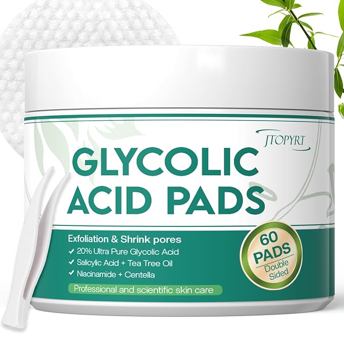 Glycolic Acid Pads 20%: Dual Sided Exfoliating Face Peels with Salicylic Acid & Niacinamide Reduce Surface Skin Fine Lines and Wrinkles Daily Facial Cleansing for All Skin Types 60 Count