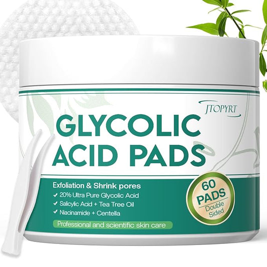 Glycolic Acid Pads 20%: Dual Sided Exfoliating Face Peels with Salicylic Acid & Niacinamide Reduce Surface Skin Fine Lines and Wrinkles Daily Facial Cleansing for All Skin Types 60 Count
