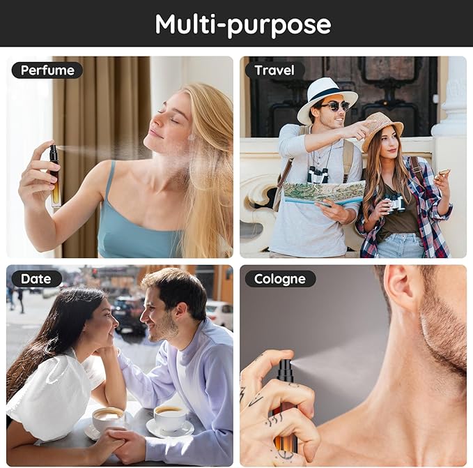 Segbeauty 10ML Travel Cologne Sprayer, 5 Packs Refillable Atomizer Spray Bottle for Perfume, Empty Mini Glass Perfume Bottle Fine Mist Dispenser, Portable Leak-proof Sample Bottles for Travel Outgoing