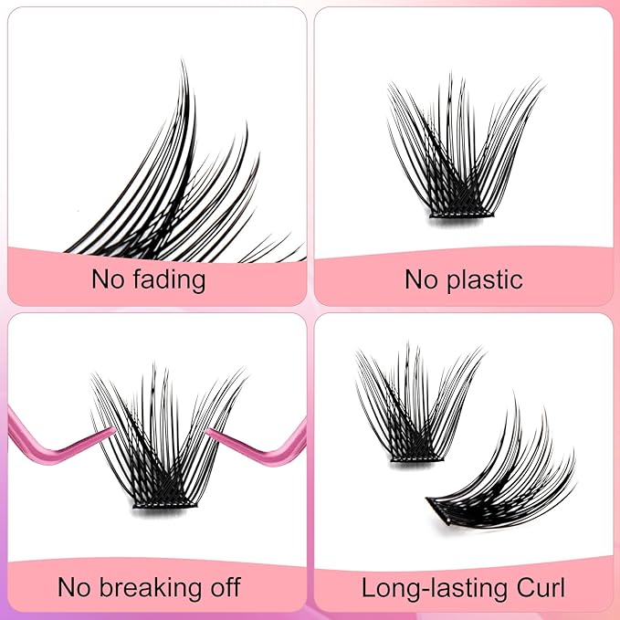 Lash Clusters DIY Eyelash Extensions 144 Clusters Lashes D Curl 0.07 Natural Individual Lash Extensions Mixed Tray False Eyelashes Soft & Strong Thin Band DIY at Home (F31-0.07D, 8-16mm)