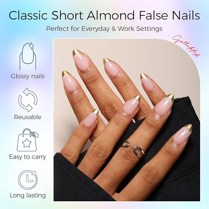 Press on Nails Kit 576 Pcs 24 Colors, Short Almond Glossy French Color Nail Tips With Nail Glue & Nail Tabs Stickers,Natural Fit Lightweight Nail Art for Women Girls