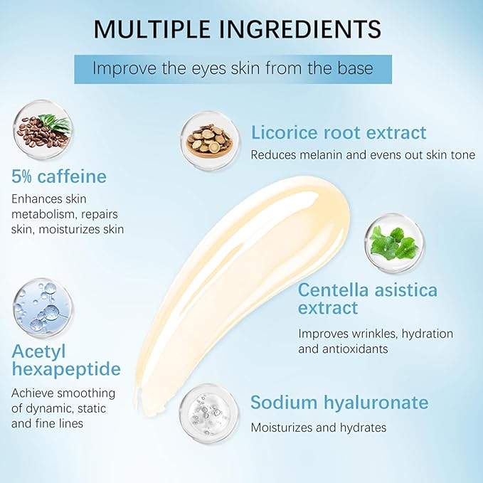 5% Caffeine Eye Serum with 360° Eye Massage Roller Eye Serum for Dark Circles & Relieve Puffiness, Reduce Wrinkles and Fine Lines, Eye Bags, Tighten Lifting Brightening Under Eye Cream-0.5 OZ