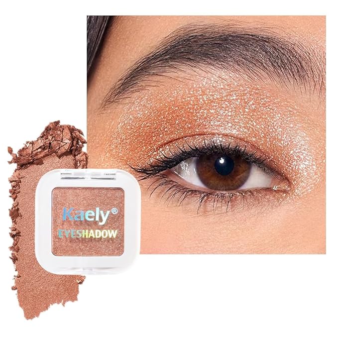 Kaely Pressed Single Eyeshadow Makeup, Champagne Gold Sparkle Highly Pigmented Monochrome Eye Shadow Palette, Waterproof Neutral Powde Mini Eyeshadow, sombras para ojos, Lightweight Blendable, 01