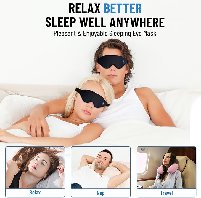 3D Sleep Mask for Men Women | 100% Blackout, Zero Eye Pressure, Breathable Material | Comfortable Night Blindfold for Sleeping, Travel and Meditation (Black)