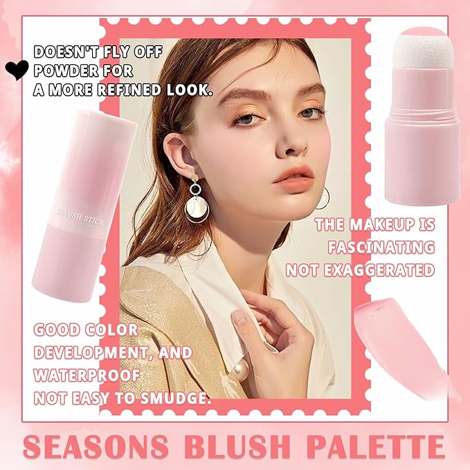 Blush Stick for Cheeks,Face Matte Contour Blush Makeup,Buildable Shimmer Facial Cheek Blusher Shades,Blendable Cosmetic Makeup Blush 01