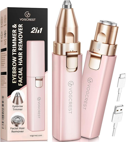 Rechargeable Facial Hair Remover for Women: 2 in 1 Electric Eyebrow and Facial Hair Remover - Suitable for Middle-aged Women’s Eyebrow, Chin, and Cheek Trimming - with Built-in LED Light(Pink)