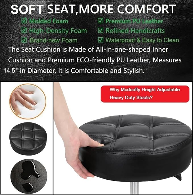 Adjustable Heavy Duty Stool - Rolling Stools with Locking Caster Wheels - Swivel Stools Backless Chair for Home Kitchen Office Shop Tattoo Lash Tech Pedicure(Black, Height 22 to 30 in)