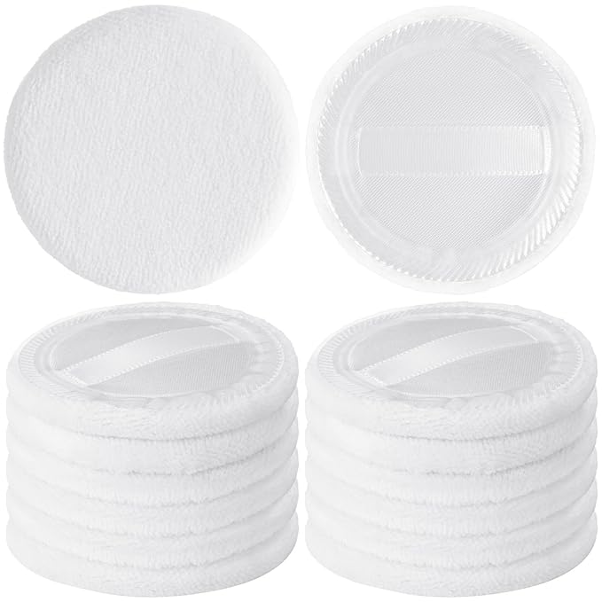 12 Pack 60mm Round Powder Puffs for Foundation Makeup Applicators, Soft Cotton Skin-Friendly Face Powder Sponge Velour Velet Puffs Pads for Cream Cosmetics- White