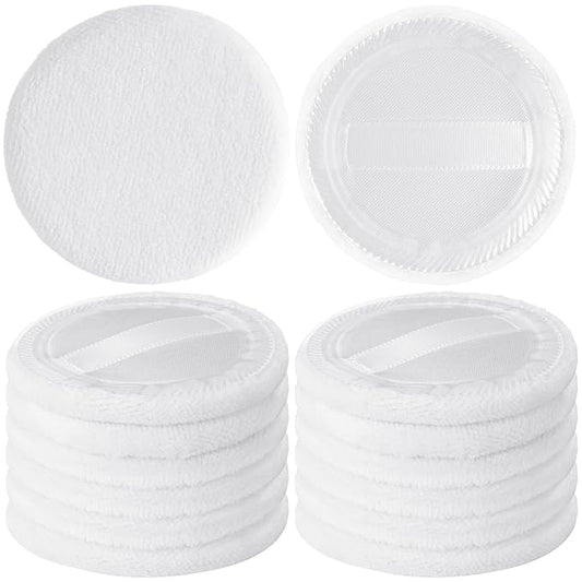 12 Pack 60mm Round Powder Puffs for Foundation Makeup Applicators, Soft Cotton Skin-Friendly Face Powder Sponge Velour Velet Puffs Pads for Cream Cosmetics- White