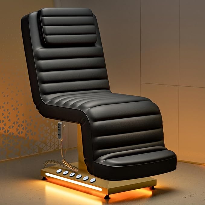 Paddie Professional Fully Electric Spa Chair, 3 Motor Esthetician Spa Bed with LED Light, Motorized Height & Angle Adjustable for Facial & Medical, 550lbs Capacity, Black