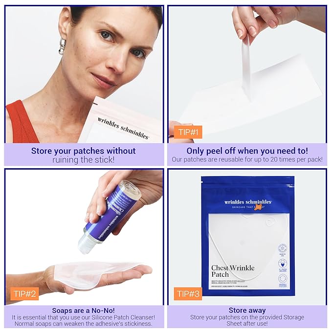 Wrinkles Schminkles Chest, Cleavage & Body Stretch Mark Wrinkle Patches | Reusable Hypoallergenic Pregnancy Safe Silicone Smoothing Pads to Prevent and Reduce Wrinkles & Stretch Marks | 2 Pack