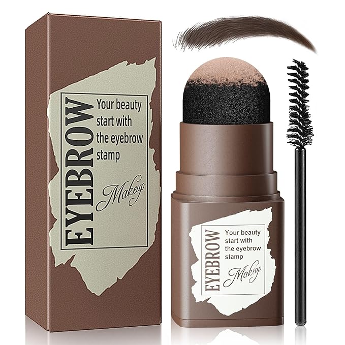 Eyebrow Stamp and Eyebrow Stencil Kit, Eyebrow Powder with 24 Reusable Eyebrow Stencils Kit for Beginners to Natural Brow, 1 Step Brow Stamp Kit Smudge-Proof & Long-lasting & Waterproof (Black Brown)