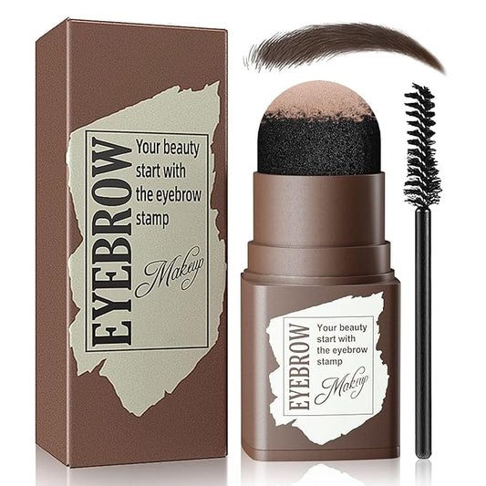Eyebrow Stamp and Eyebrow Stencil Kit, Eyebrow Powder with 24 Reusable Eyebrow Stencils Kit for Beginners to Natural Brow, 1 Step Brow Stamp Kit Smudge-Proof & Long-lasting & Waterproof (Black Brown)