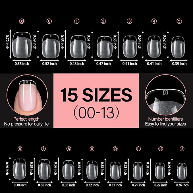 AILLSA Short Square Nail Tips, Fake Thickened Half Matte Nails Tips, Pre-shaped Press on False Nail Tip for Nail Salon 240PCS 15 Sizes with Storage Box