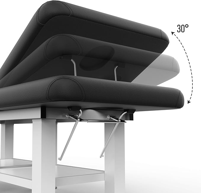 pouseayar Metal Frame Wide Stationary Massage Table for Treatment Table Physical Therapy Table Spa Facial Bed, PU Leather 31.5'' Wide 75'' Long (Black, Segmented Structure)