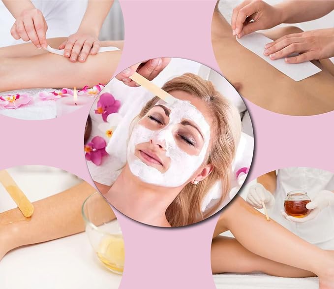 Mibly 4 Style 400 Pcs Assorted Wooden Wax Sticks for Body Legs Face and Small Medium Large Sizes Eyebrow Waxing Applicator Spatulas for (400 Piece Set)