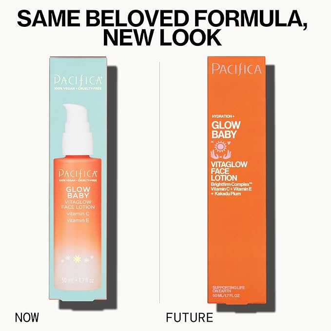 Pacifica Vitamin C Face Lotion Glow Baby VitaGlow Face Moisturizer Glow Recipe, Vitamin E, Antioxidants, Dermatologist Tested 1.7 oz