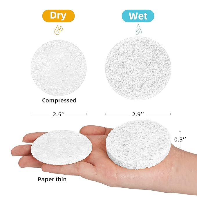 60-Count Compressed Facial Sponges|100% Natural Kickleen Cellulose Cosmetic Spa Sponges for Daily Facial Cleansing|Makeup and Mask Removal | Exfoliating | Skin Massage | Pore Exfoliation(White)