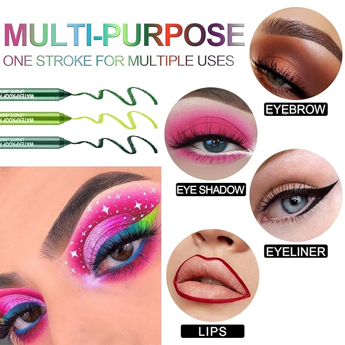 3 Colorful Eyeliner Pen Set, Eye Shadow Pencil, Pearl Eyeliner Kit Metallic Glitter Colored Eye liner for Women Eye&Lip Liner Professional Waterproof Eye Makeup (3PCS A)