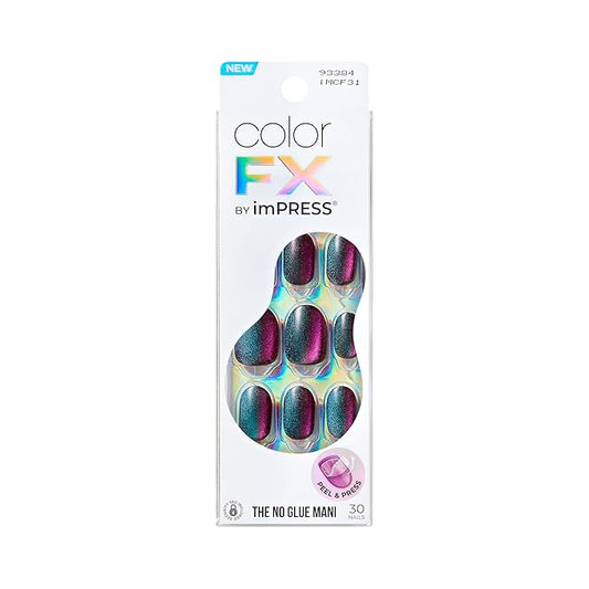 KISS colorFX by imPRESS Press On Nails , 'Before Hours', Black, Short Size, Oval Shape, Includes 30 Fake Nails, Prep Pad, Instructions Sheet, 1 Manicure Stick, 1 Mini File