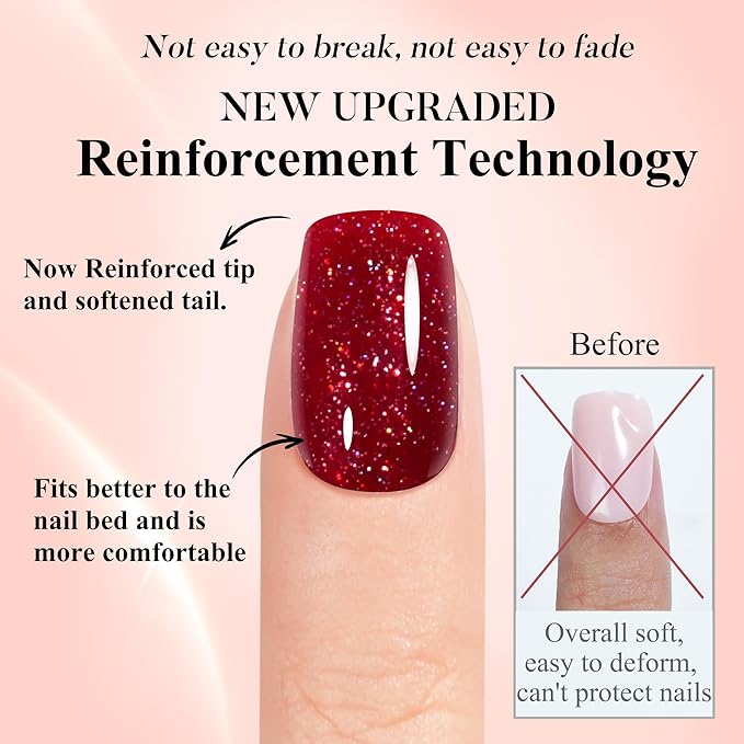 Valentines Press on Nails Short 5 Styles, Jofay Fashion 160Pcs Red Press on Nails, Square Glossy Glitter Fake Nails, Reusable Artificial Acrylic False Nails, Glue on Nails for Women