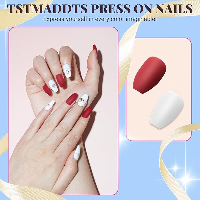 TsMADDTs Matte Press on Nails Coffin, Short Matte Fake Nails Almond 720PCS with Nail Adhesive Tabs, Files, Stickers, Tweezer, Glue for Nail Art DIY at Home