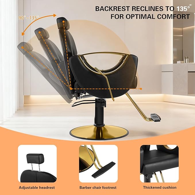 Hydraulic Barber Chair, Salon Chairs 360 Degrees Rolling Swivel Hair Styling Chair, Adjustable Height Hair Stylist Tattoo Salon Beauty Spa Chair Styling Equipment - Black