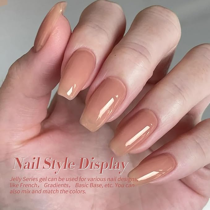 Born Pretty Jelly Gel Nail Polish, Sheer Gel Nail Polish, Milky Pink Nude Crystal Transparent Gel Polish Gel Manicure DIY Salon Nail Art Gifts Women Girls 7ML 6PCS