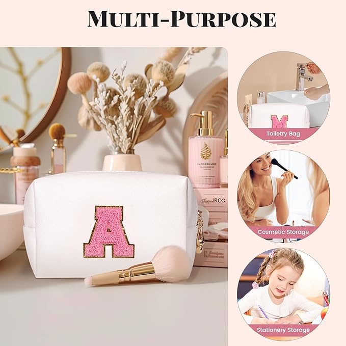 Preppy makeup bag, cute initial