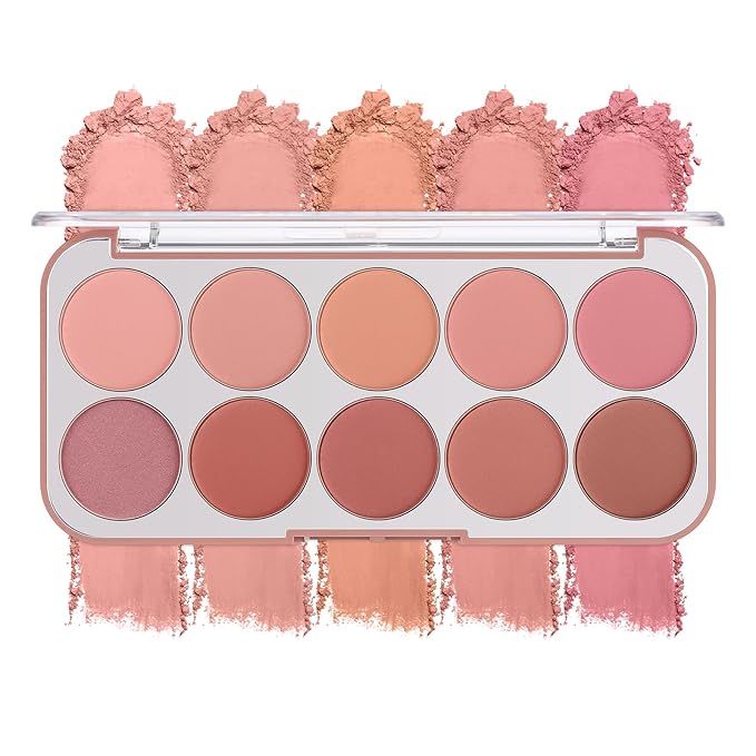 10 Color Blush Palette: Lightweight Face Powder Blush - Smooth Long-lasting Makeup Powder For Cheeks - Buildable Color Women Makeup Blush