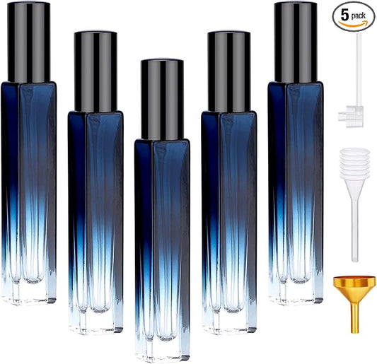 Segbeauty Travel Perfume Bottle, 5 Pack of 10ML Empty Refillable Glass Atomizer, Portable Cologne Dispenser Spray Bottle Travel Size Sample Bottles Sprayer Making Kit Gradient Blue