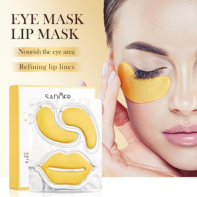 Under Eye Patches,Moisturizing Lip and Eye Mask,Reduce Wrinkles Puffy & Bags,refining lip lines, Anti Aging Moisturizer For Women,10 of set (24K Gold)