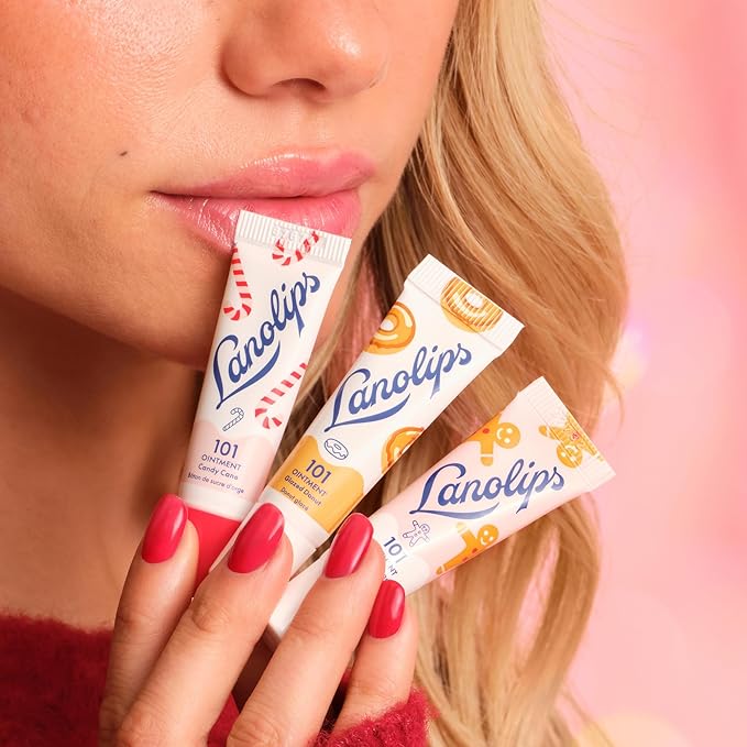 Lanolips Holiday Mini Bites Gift Set - Includes 101 Ointment Lanolin Lip Balm in Candy Cane, Glazed Donut & Gingerbread - Limited Edition Lanolin Holiday Gifts (3 Pieces)