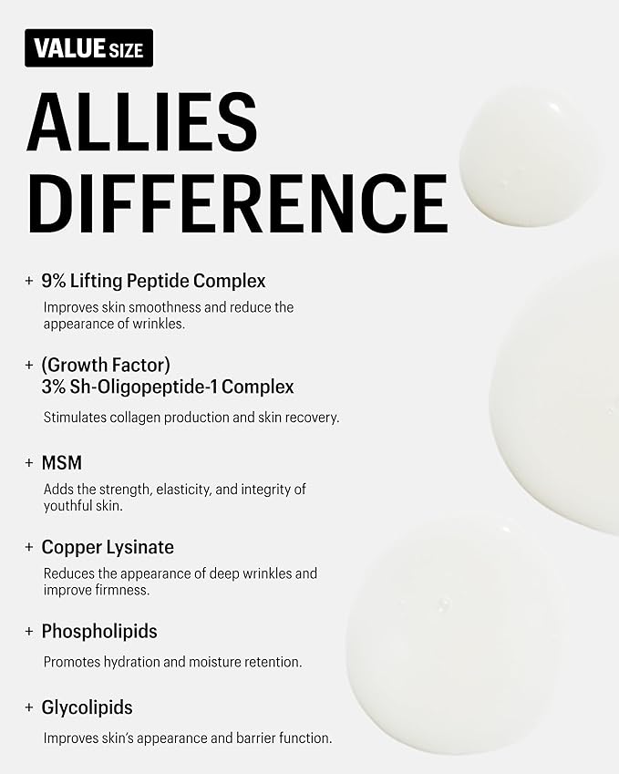 Allies of Skin Jumbo Size Multi Peptides & Growth Factor Collagen Boosting Face Serum | Skin Tightening Anti-Aging Complex with 9% Peptides| Firms Sagging Skin & Visibly Reduces Wrinkles (1.7 oz)