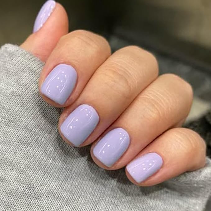 GLAMERMAID Extra Short Press on Nails 24PCS, Light Purple Fall Gel Glue on Nails, Glossy Round Reusable UV Finish Fake Nails Acrylic False Nails Manicure Kits for Women