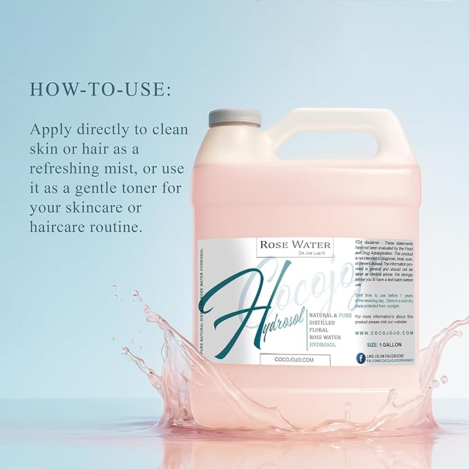 Rose Hydrosol Spray Cleansing Non GMO Facial Toner for Face Body Locs Rose Water Hydrating Face Mist, for Hydration Pure & Natural Hydrosol for All Skin Types - COCOJOJO - Bulk 128 OZ - 1 Gallon