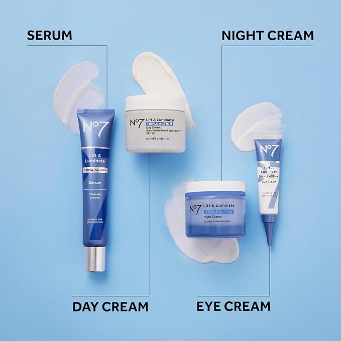 No7 Lift & Luminate Triple Action Fragrance Free Day Cream SPF 30 - Broad Spectrum Anti-Aging Face Cream - Hydrating Hibiscus Peptides & Hyaluronic Acid + Emblica & Vitamin C (2 pack, 1.69 Fl Oz each)