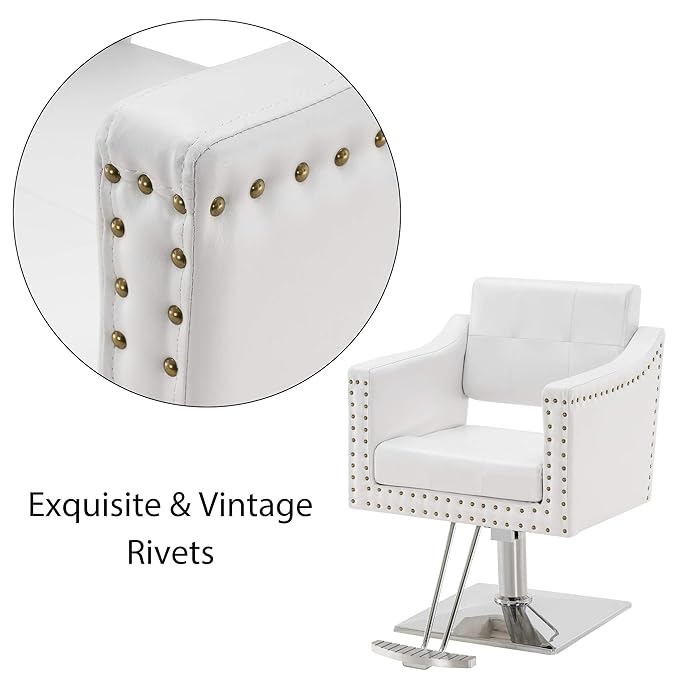 BarberPub Salon Chair for Hair Stylist, Hydraulic Barber Styling Chair, Beauty Spa Equipment 8813 (6" Seat Height Adjustment) (White)