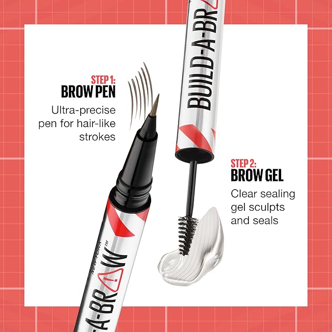 Maybelline Build-A-Brow 2-in-1 Brow Pen and Sealing Eyebrow Gel, Eyebrow Makeup for Real-Looking, Fuller Brows, Blonde, 1 Count