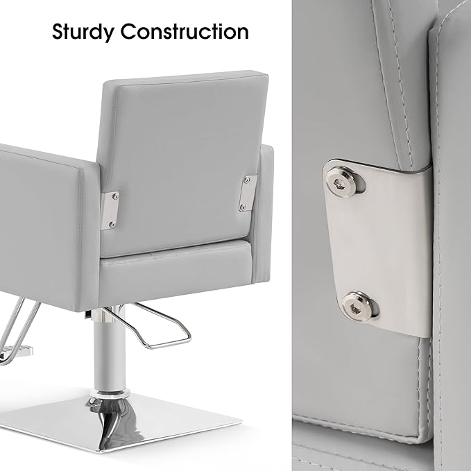 BarberPub Classic Salon Chair for Hair Stylist,Hydraulic Barber Styling Chair,Beauty Salon Spa Equipment 8818 (Grey)