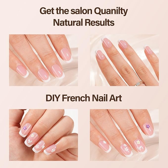 150Pcs French Gel Nails, Vansiho French Tip Press on Nails, Short Square Nail Tips Pink, Soft Gel Nails False Nail, Acrylic Fake Nails for Nail Art DIY 15 Sizes